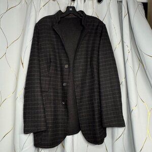 AKRIS 100% Wool Blazer – Made in Italy – Leather Trim Collar – Size 14